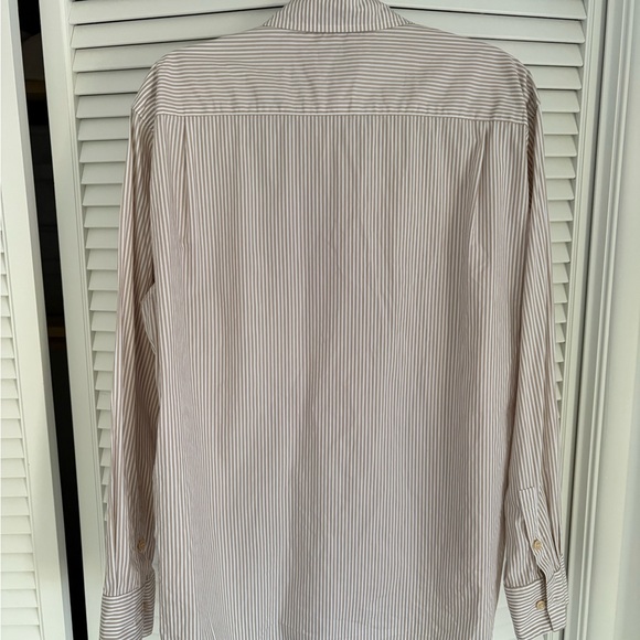 NWT Jamie Haller The Weekend Button Down Cotton Poplin Shirt Tan Stripe - Picture 5 of 5